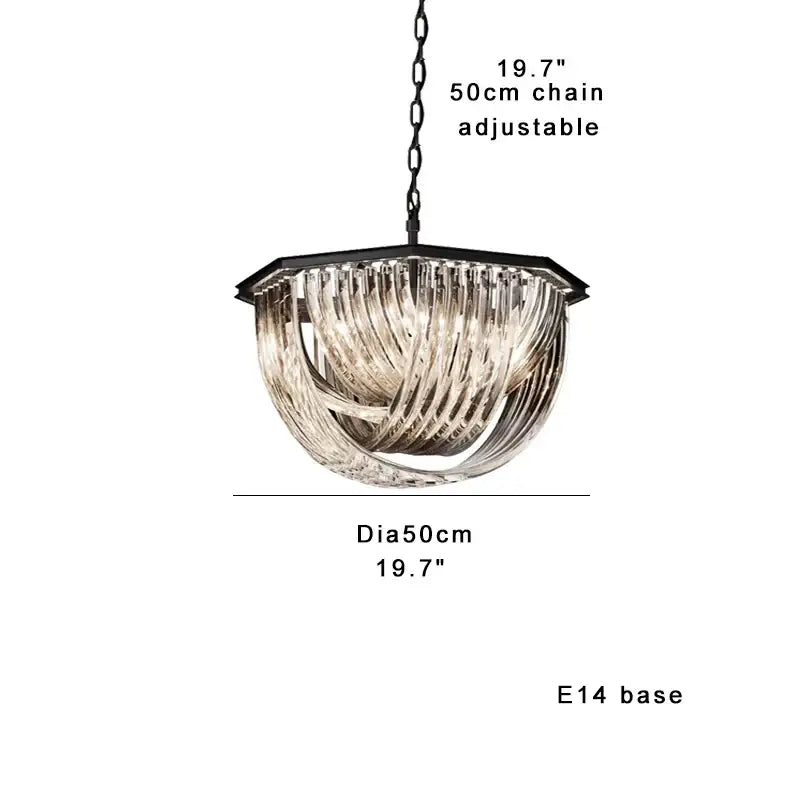 Luxury black stainless steel glass ribbon chandelier living room light