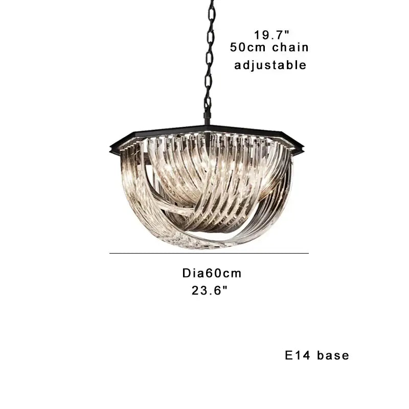 Luxury black stainless steel glass ribbon chandelier living room light