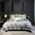 Luxury blue tides waves embroidery bedding set bedroom white satin
