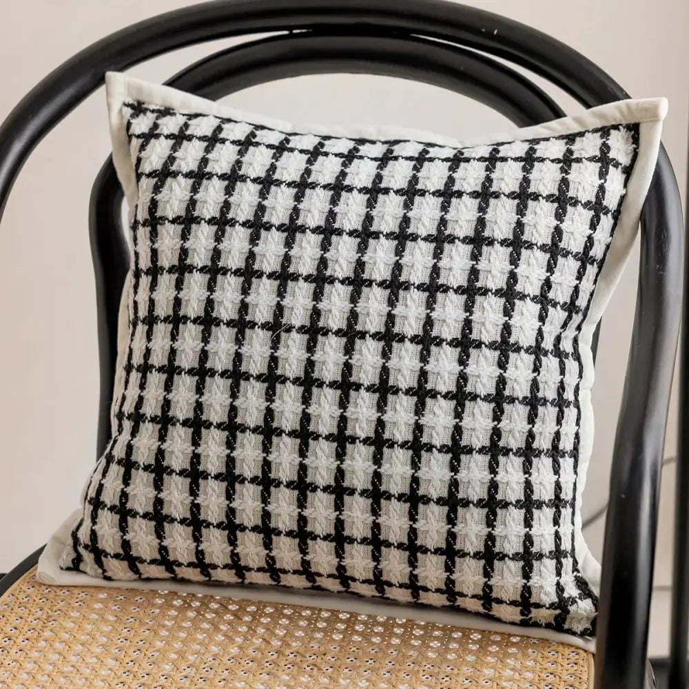 Luxury cream & black camellia jacquard pillow cover living room