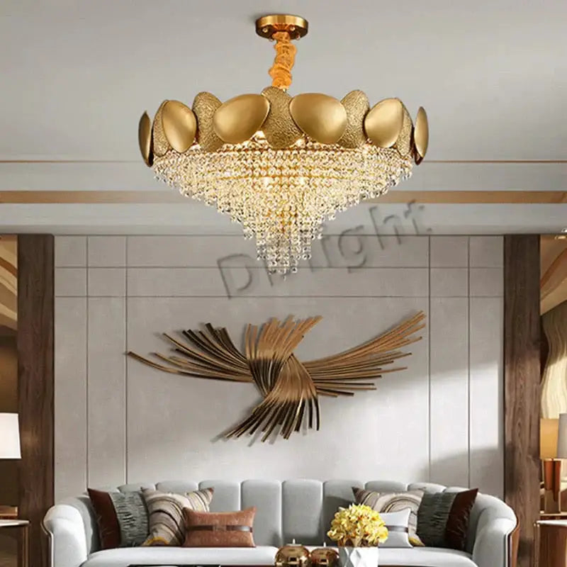 Luxury gold crystal led ceiling chandelier for living room