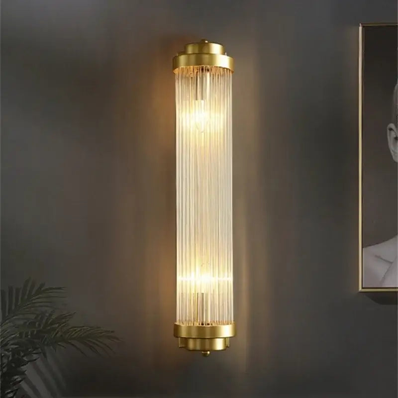 Luxury gold crystal led wall sconce bedroom glass prism light