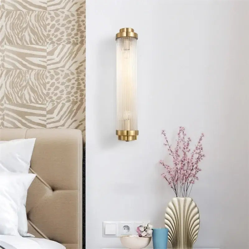 Luxury gold crystal led wall sconce bedroom glass prism light