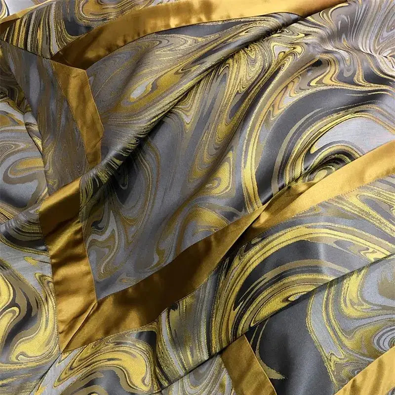 Luxury gold & silver brocade satin jacquard bedding set bedroom