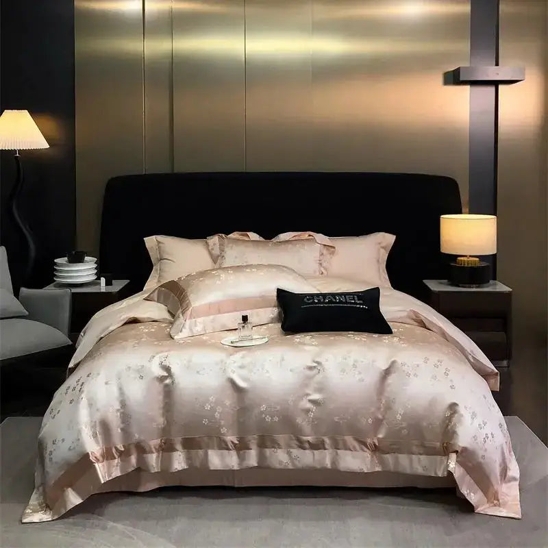 Luxury gold & silver brocade satin jacquard bedding set bedroom
