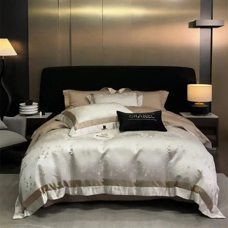 Luxury gold & silver brocade satin jacquard bedding set bedroom
