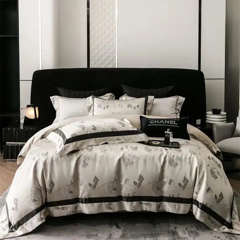 Luxury gold & silver brocade satin jacquard bedding set bedroom