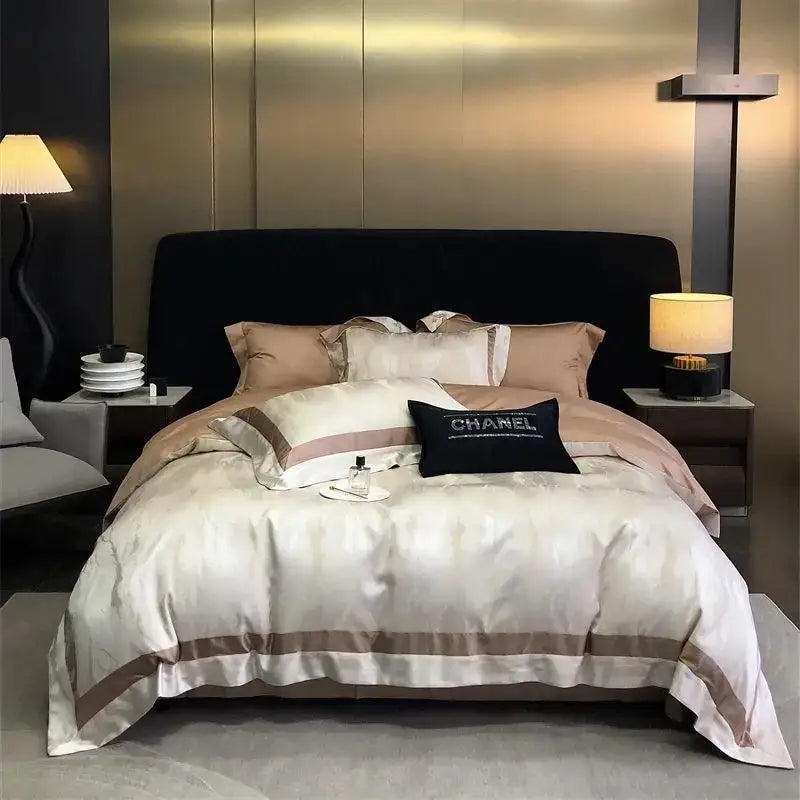 Luxury gold & silver brocade satin jacquard bedding set bedroom