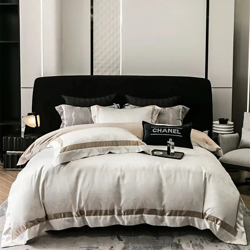 Luxury gold & silver brocade satin jacquard bedding set bedroom