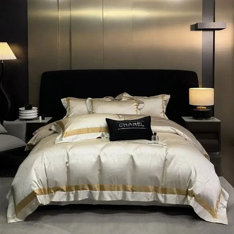 Luxury gold & silver brocade satin jacquard bedding set bedroom