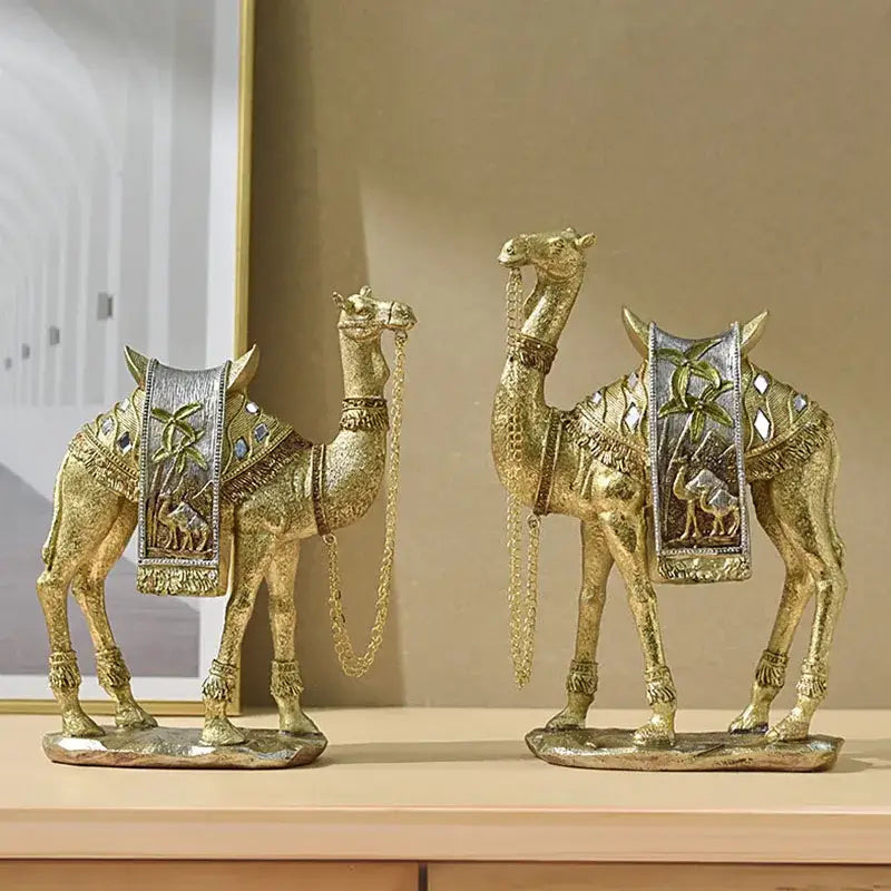 Luxury gold & silver camel resin art ornament living room decor