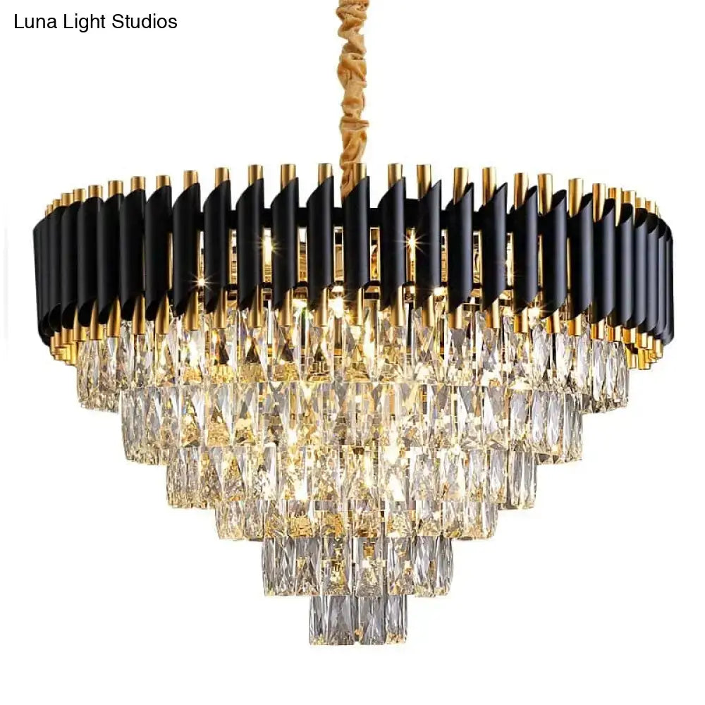 Luxury k9 crystal tiered chandelier black & gold dining room light