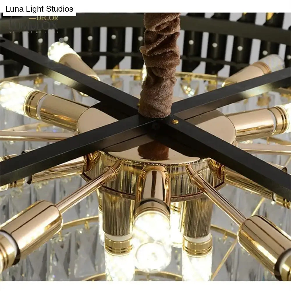 Luxury k9 crystal tiered chandelier black & gold dining room light