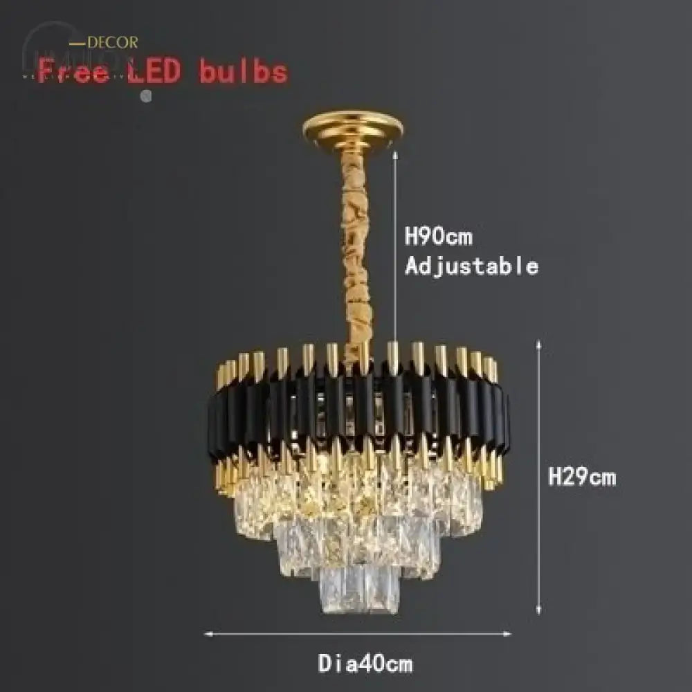 Luxury k9 crystal tiered chandelier black & gold dining room light