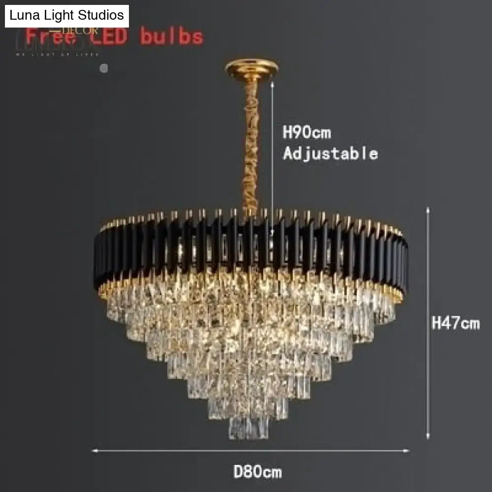 Luxury k9 crystal tiered chandelier black & gold dining room light