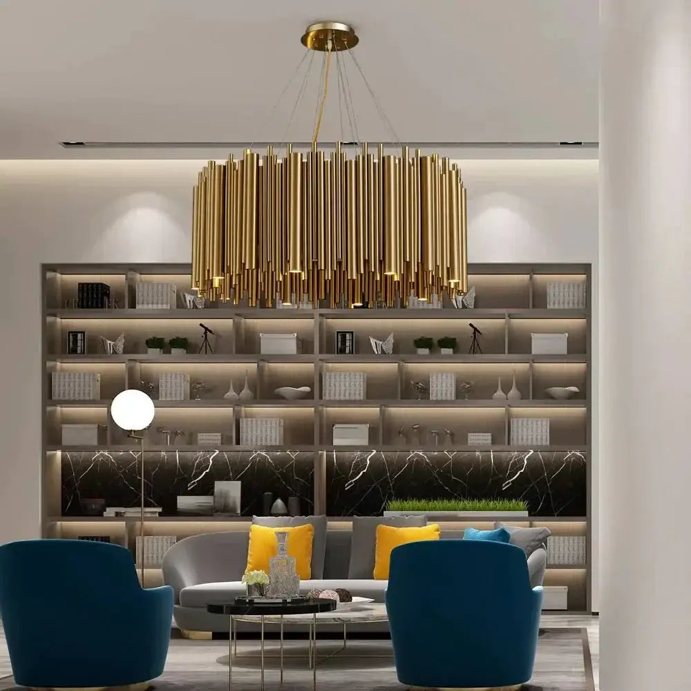 Luxury modern round gold chandelier living room radial pendant light