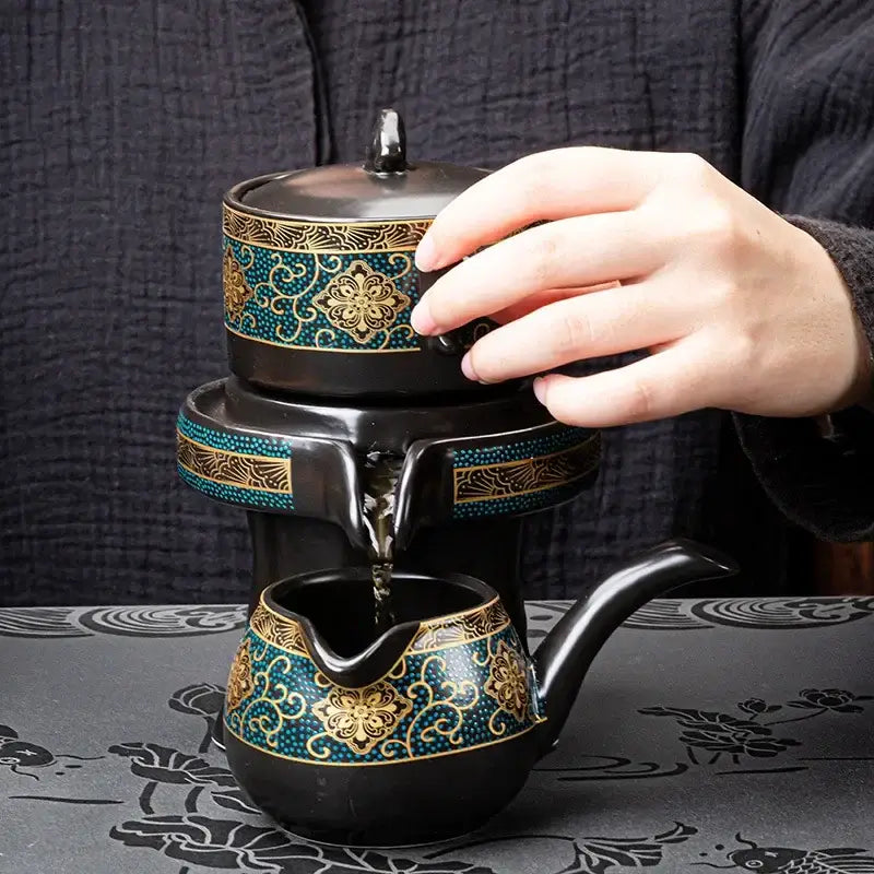 Luxury turquoise & gold black ceramic kung fu tea set dining room