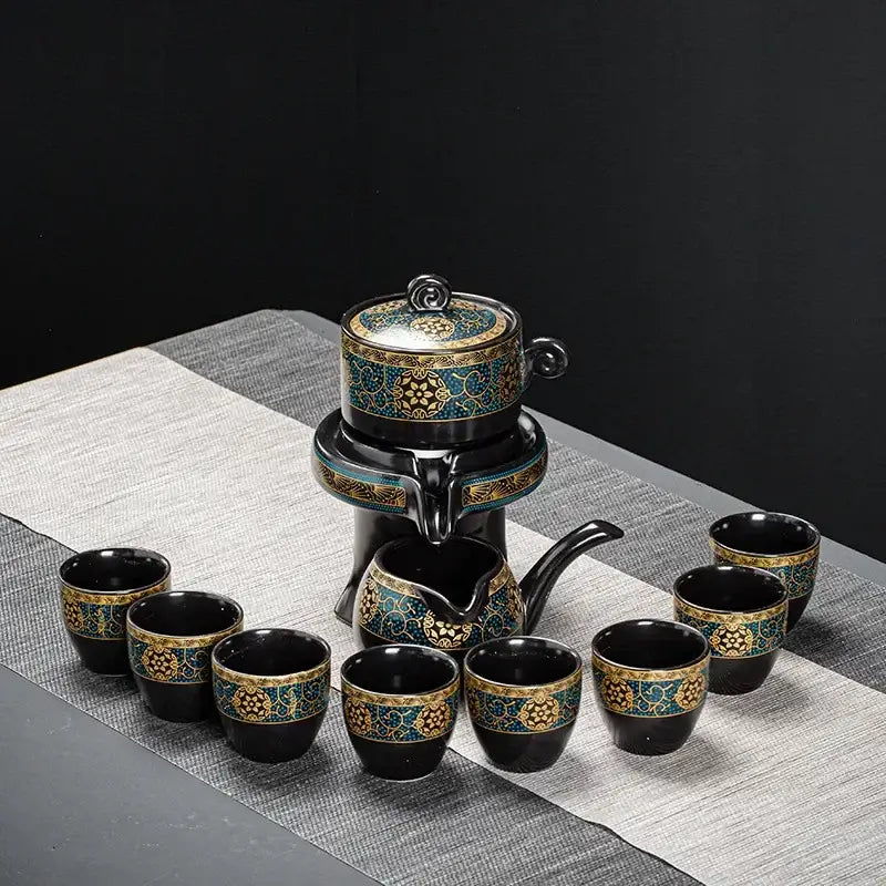Luxury turquoise & gold black ceramic kung fu tea set dining room