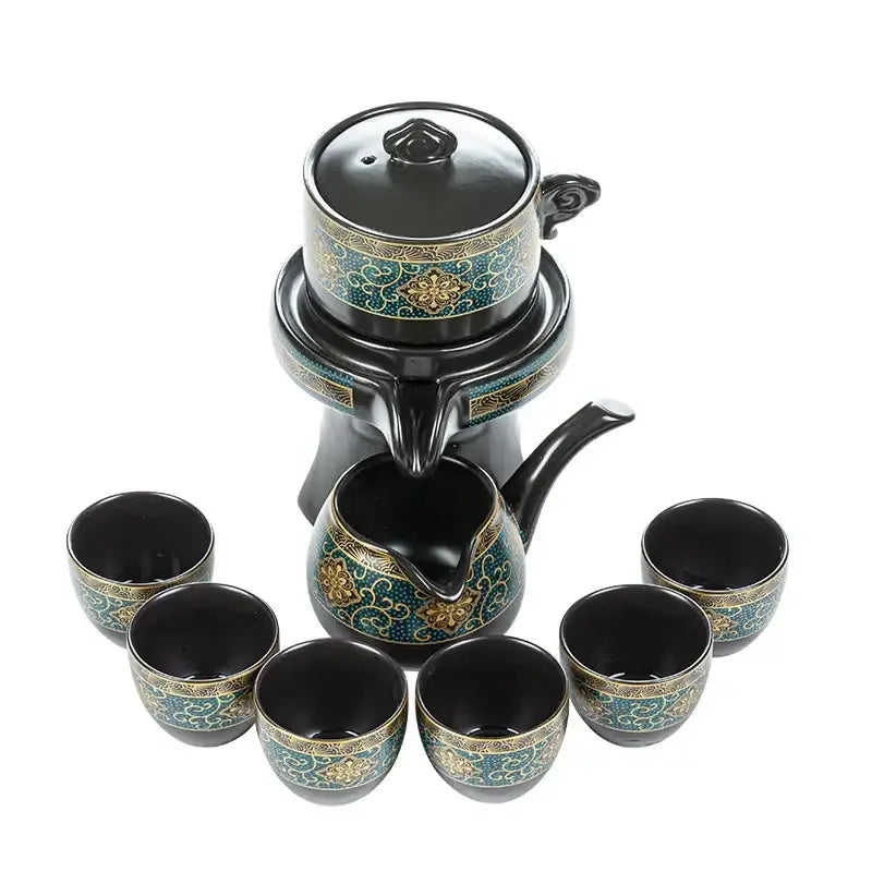 Luxury turquoise & gold black ceramic kung fu tea set dining room