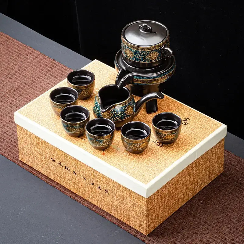 Luxury turquoise & gold black ceramic kung fu tea set dining room