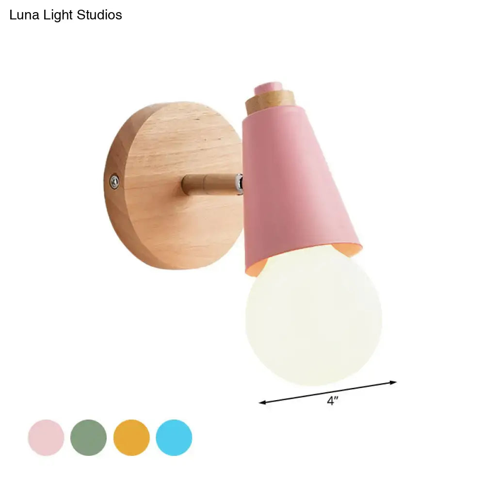 Macaron loft sweet cone pink wall sconce corridor light with wood base