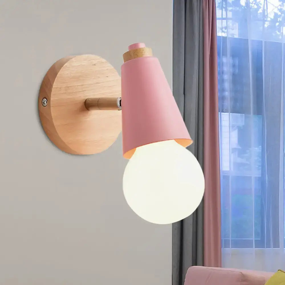 Macaron loft sweet cone pink wall sconce corridor light with wood base