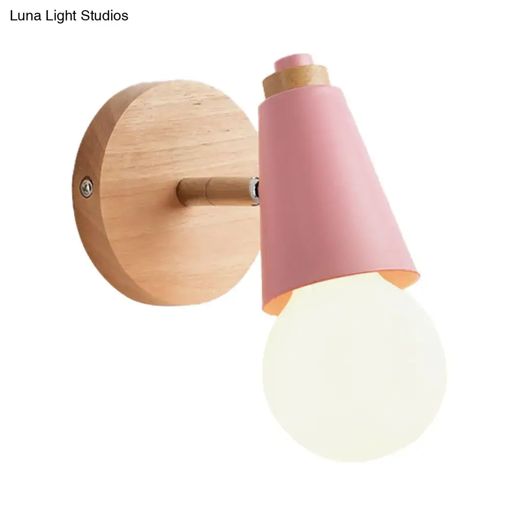 Macaron loft sweet cone pink wall sconce corridor light with wood base