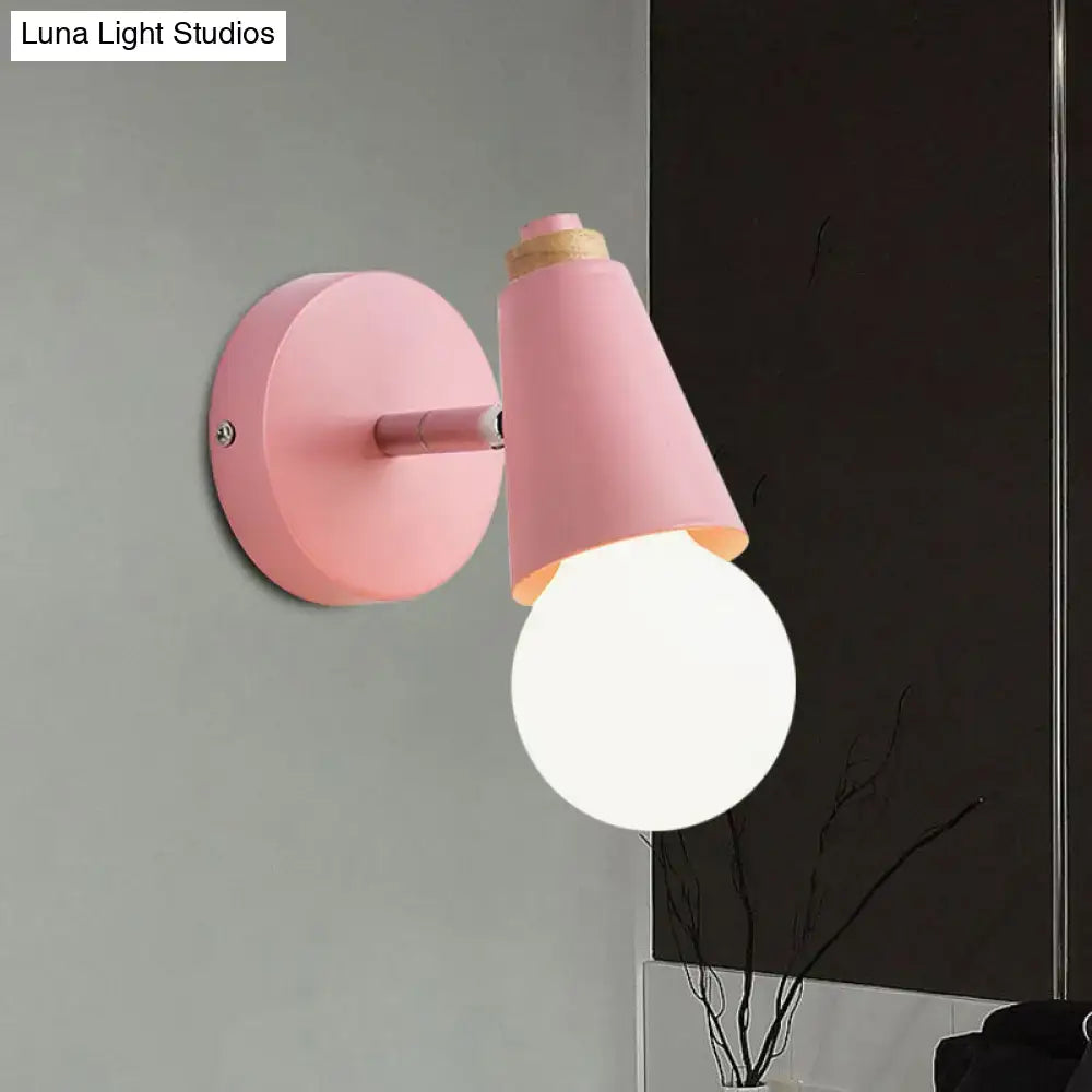 Macaron loft sweet cone pink wall sconce corridor light with wood base