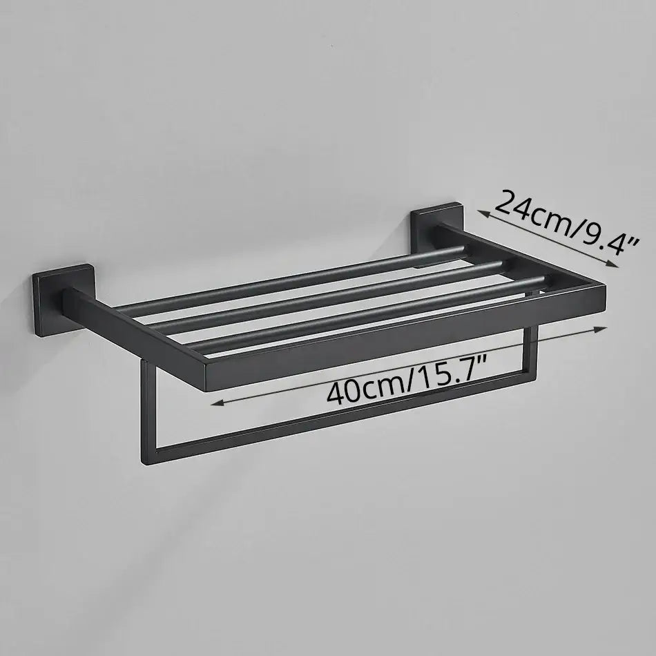 Matte black bathroom accessories set – bathroom towel rack and hooks
