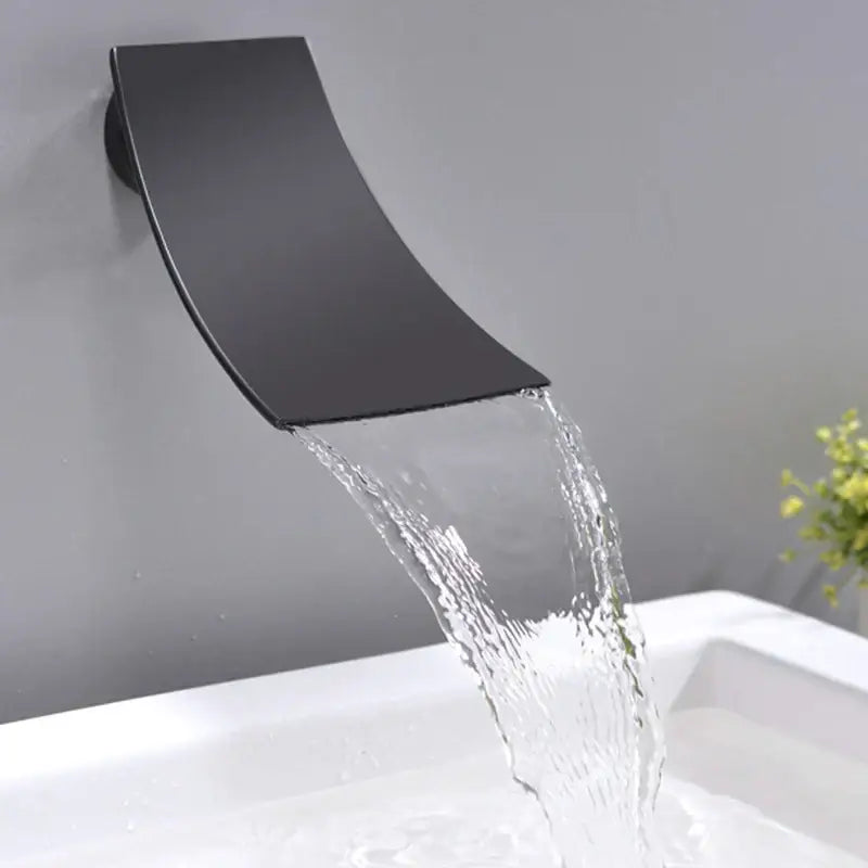 Matte black bathroom waterfall faucet with handheld showerhead