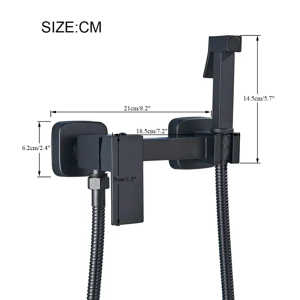 Matte black brass bidet faucet with handheld spray for bathroom