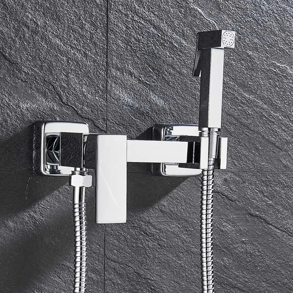 Matte black brass bidet faucet with handheld spray for bathroom