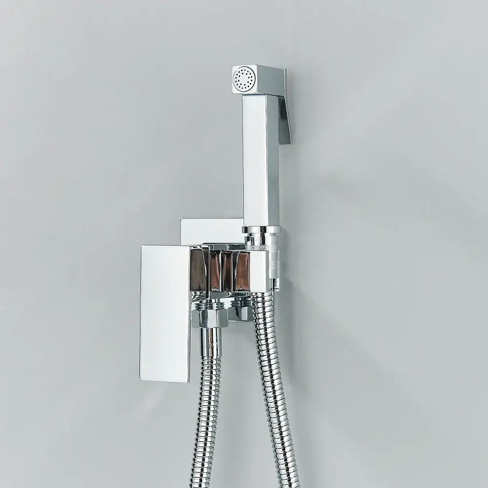Matte black brass bidet faucet with handheld spray for bathroom
