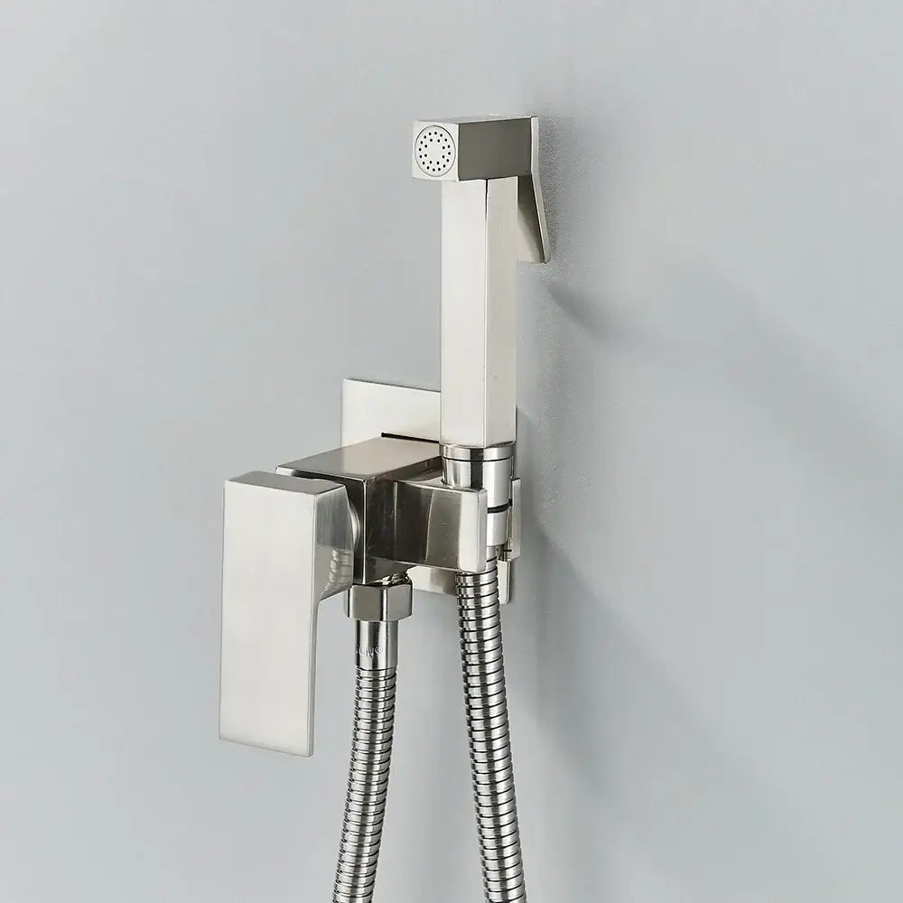 Matte black brass bidet faucet with handheld spray for bathroom