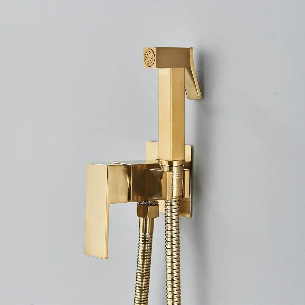 Matte black brass bidet faucet with handheld spray for bathroom