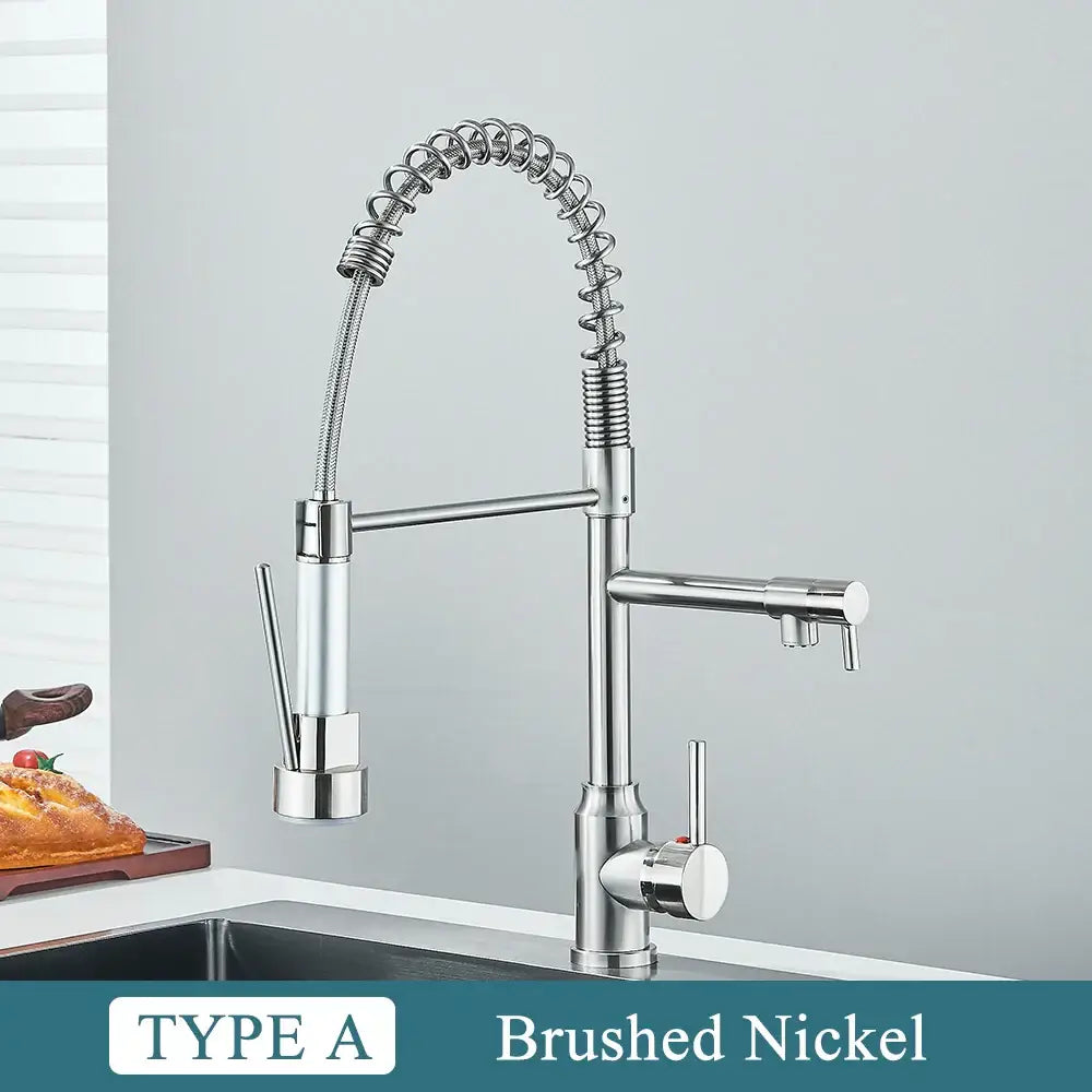 Matte black brass kitchen sink faucet with pull down sprayer