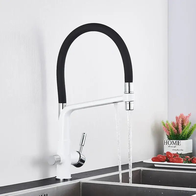 Matte black dual spout kitchen water filter faucet 360 rotation
