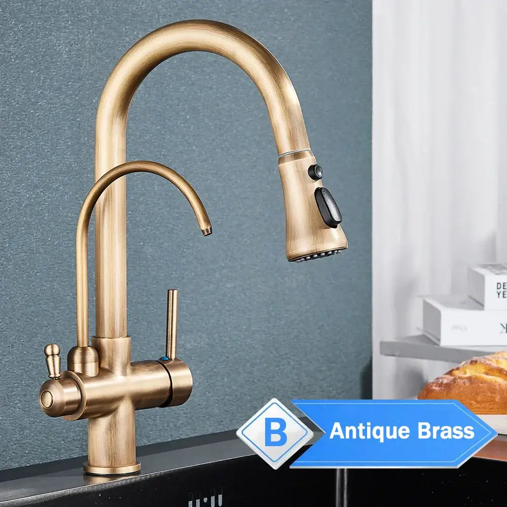 Matte black pull out kitchen faucet with water filter mixer