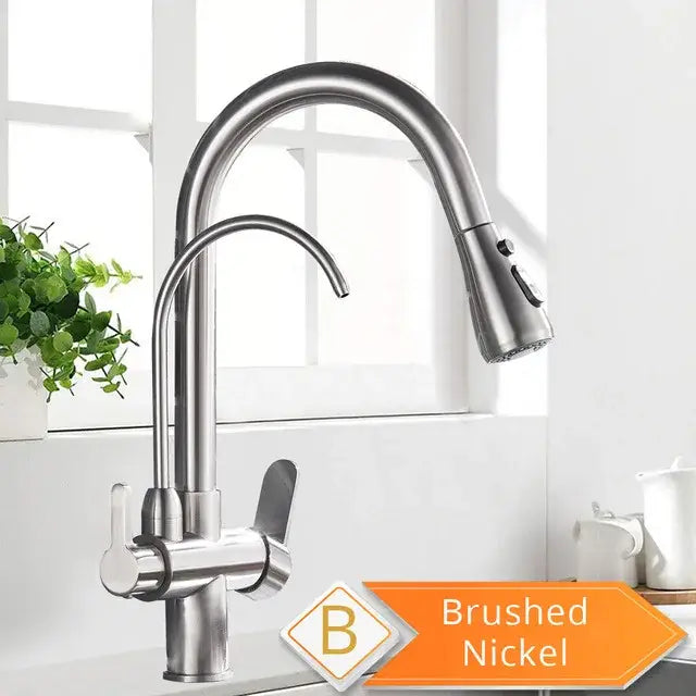 Matte black pull out kitchen faucet with water filter mixer