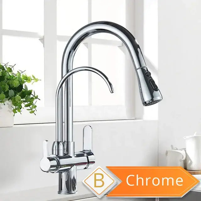 Matte black pull out kitchen faucet with water filter mixer