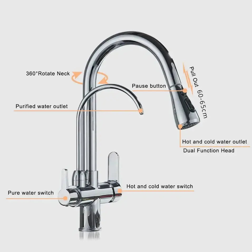 Matte black pull out kitchen faucet with water filter mixer