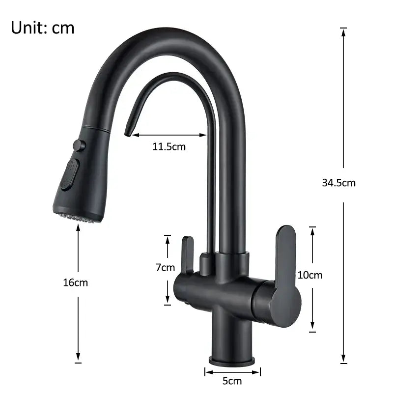 Matte black pull out kitchen faucet with water filter mixer