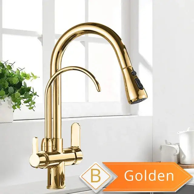 Matte black pull out kitchen faucet with water filter mixer