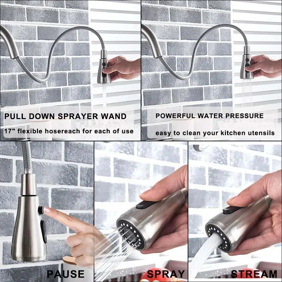 Matte black pull out kitchen faucet with water filter mixer