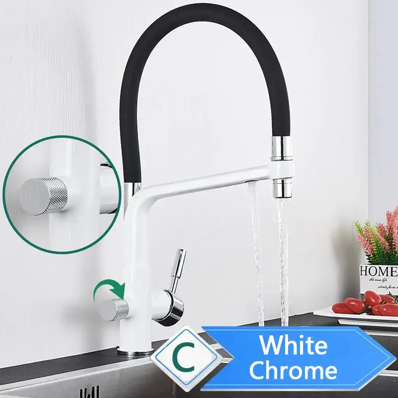 Matte black pull out kitchen faucet with water filter mixer