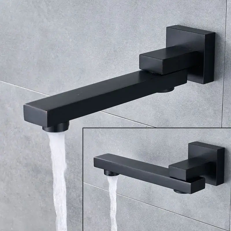 Matte black shower set with square rain head and spout for bathroom