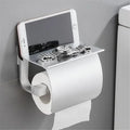 Matte black & silver toilet paper holder with shelf bathroom storage