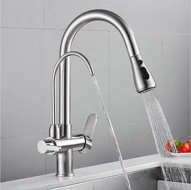 Matte black solid brass kitchen faucet with pull down spray head