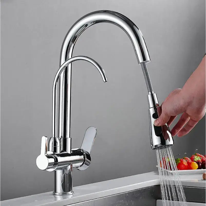 Matte black solid brass kitchen faucet with pull down spray head