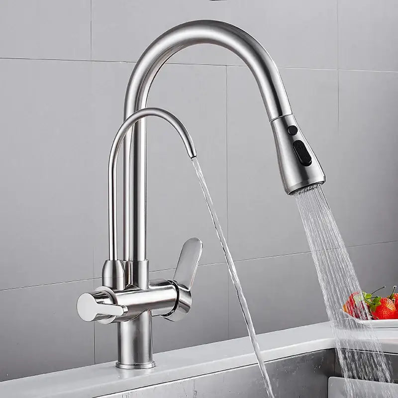 Matte black solid brass kitchen faucet with pull down spray head